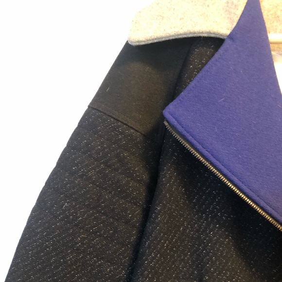 Wool Moto-style jacket with blue collar - Picture 6 of 6